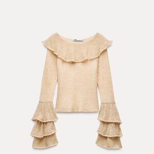 Zara Cream Ruffled Knit Top